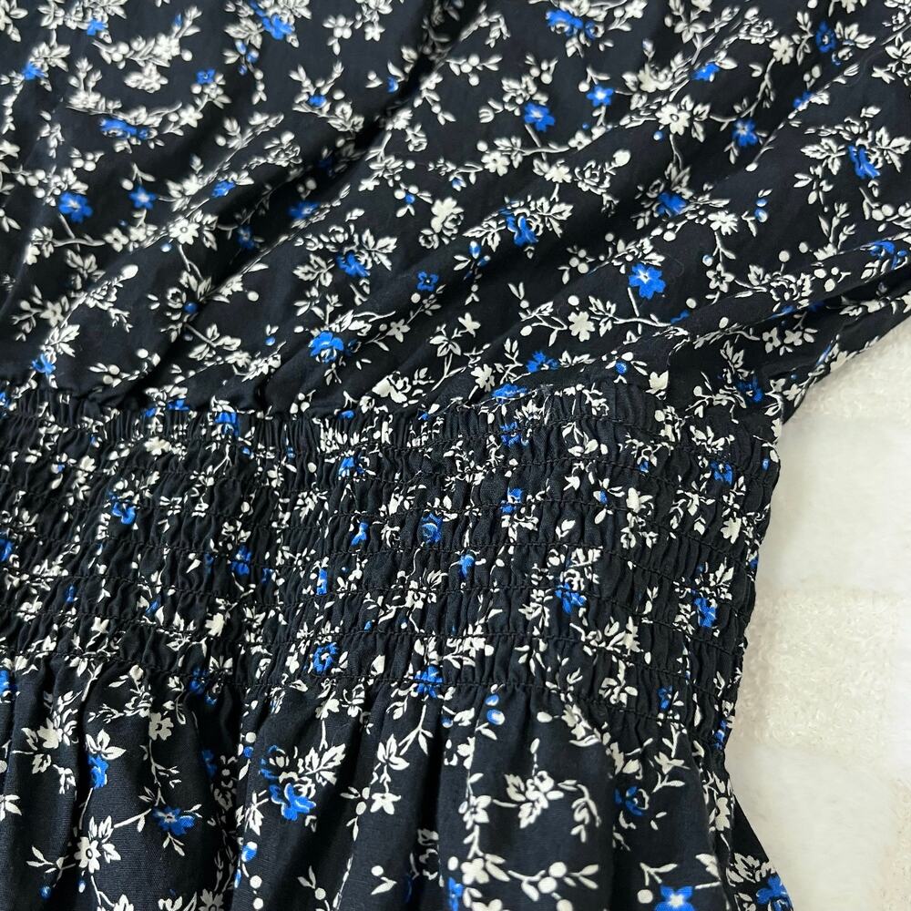 GAP Floral Midi Dress XL Navy Blue Smocked Waist - Picture 7 of 10